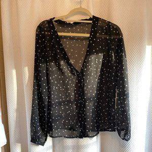 BY THE WAY Semi-Sheer Black Blouse with Stars